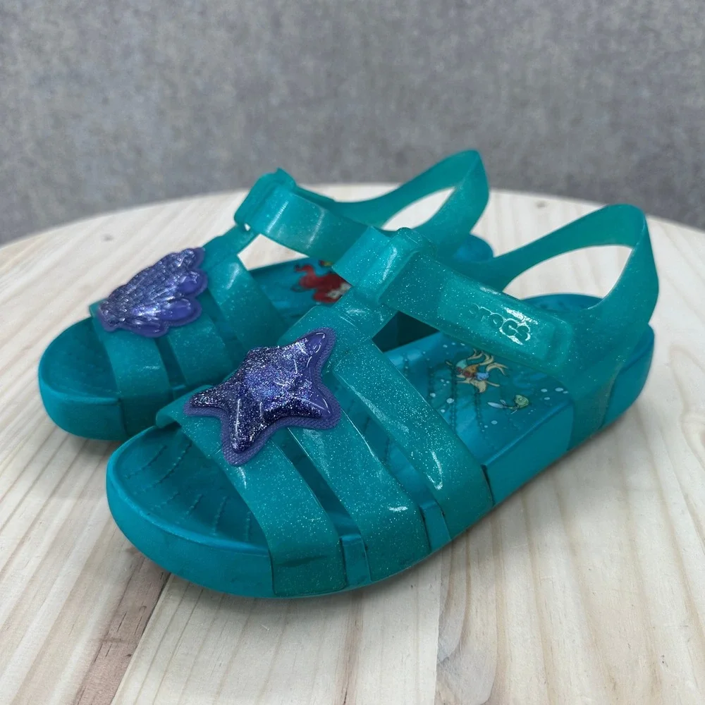 Crocs Isabella Sandals Girls Size J3 Teal Little Mermaid Ariel Glitter Jelly